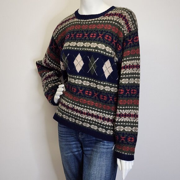 Vtg Paul Harris Womens L 100% Shetland Wool Preppy Fair Isle Boxy Sweater - Picture 3 of 7